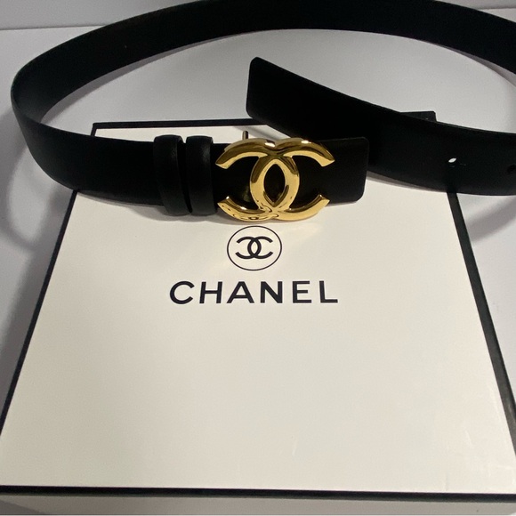 Chanel Black Belt with Gold Logo Buckle - Picture 1 of 5